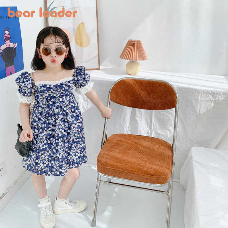 

Bear Leader Girls Summer Floral Dresses Fashion Children Flowers Princess Vestidos Korean Style Baby Cute Costumes 3-7Y 210708, Az2812blue