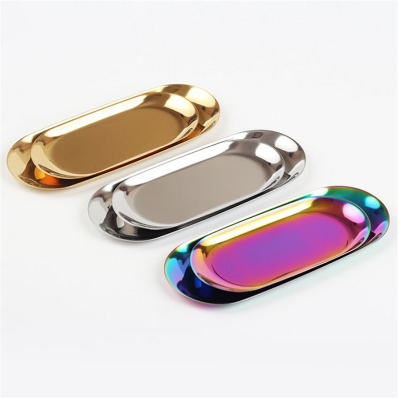 

Chic Metal Dessert Tray Towel Stainless Steel Plate Jewelry Home Storage, Color