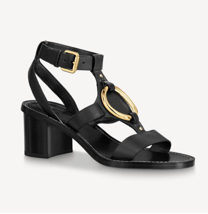 

Women Leather Sandals Gold-tone Metal Ring Faro Summer Designer Lady Ankle Strap Buckle Chunky Rubber Outsole Sandal, Sandal dustbag