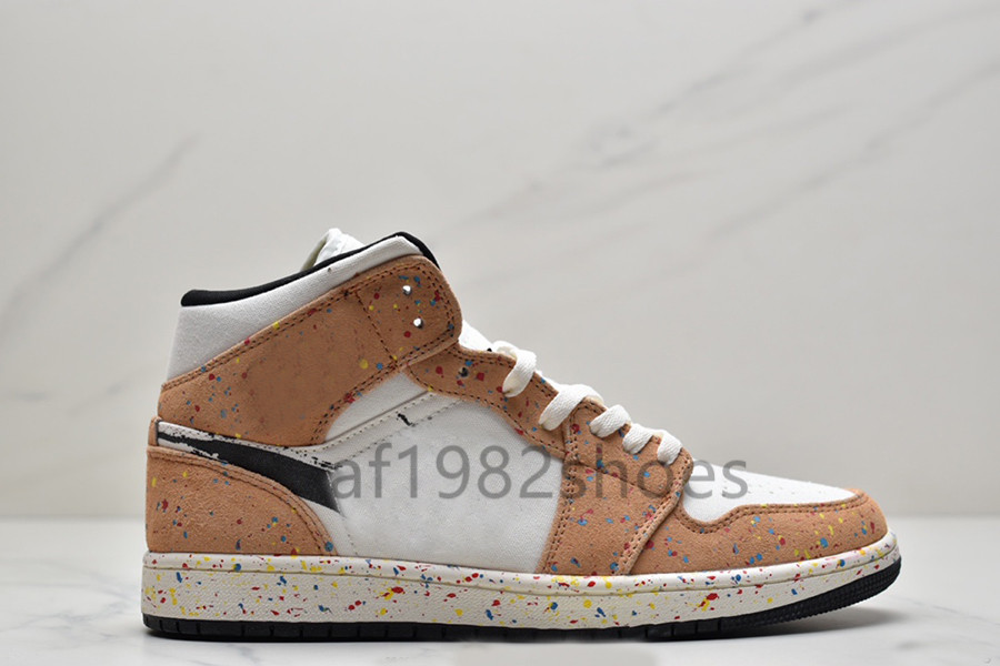 

Mens Womens jumpman 1S Mid SE Brushstroke Running Shoes Paint Cider-Chile Red-Black Sail Sneakers Designer Sports Trainer