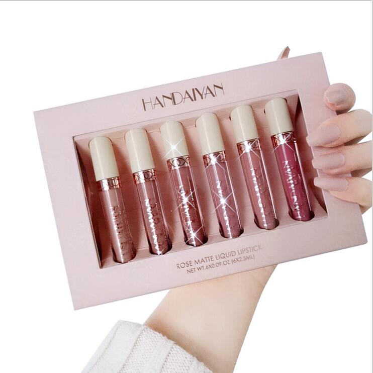 

HANDAIYAN 6 Colors/box lip gloss Matte Liquid Lipstick Kit Makeup Set Matt Nude Velvet Lips Cosmetics Tint Lipgloss Waterproof 2.5ml*6, Customize