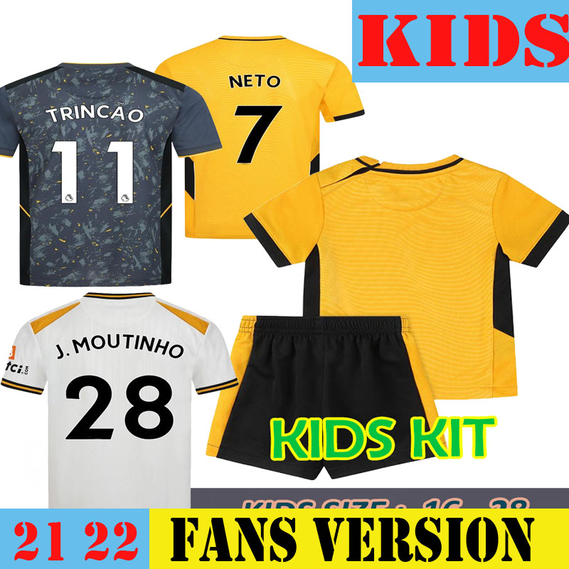 

Kids Kit 21 22 Wolves Soccer Jerseys RAUL NETO NEVES Home 2021 2022 Wolverhampton Yellow Away Third 3rd Football Shirts PODENCE WANDERERS ADAMA COADY Men Set, Kids home no patch