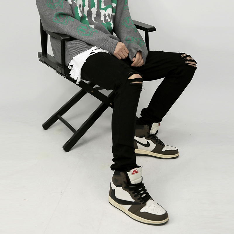 

2021 New High Street Knee Brim Hole Straight for Washed Man Retro Solid Casual Denies Oversize Hip Hop Jenna 9tvg, Black