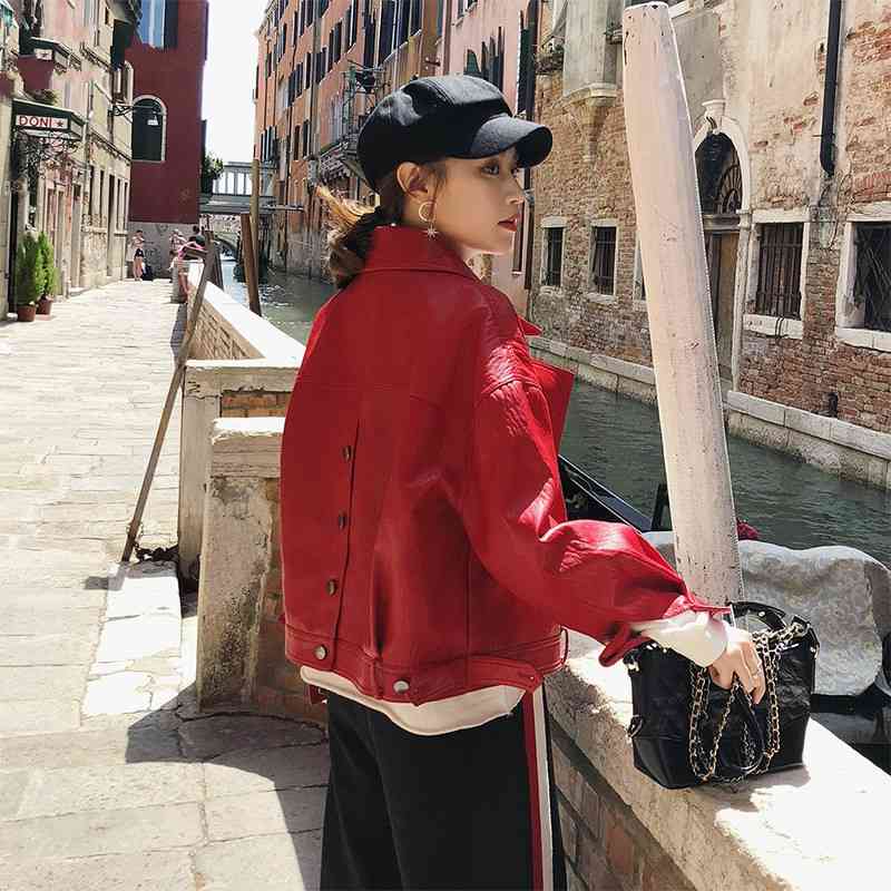 

Faux Leather Jacket For Women Spring Autumn Outerwear Ladies Loose Casual Single Breasted Biker Motorcycle Short Coats 210602, Black