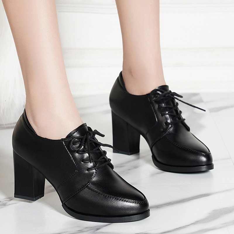 

2021 New High Quality Pu Leather Square Heels Ankle Boots for Women Fashion Lace Up Office Shoes Woman Black Waterproof Botas 8esz