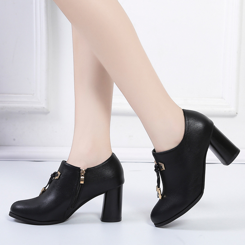 

2021 New Autumn Pu Leather Ankle for Women 7cm Elegant High Heels Boots Woman Black Beige Pointed Toe Zapatos De Mujer Aw3w