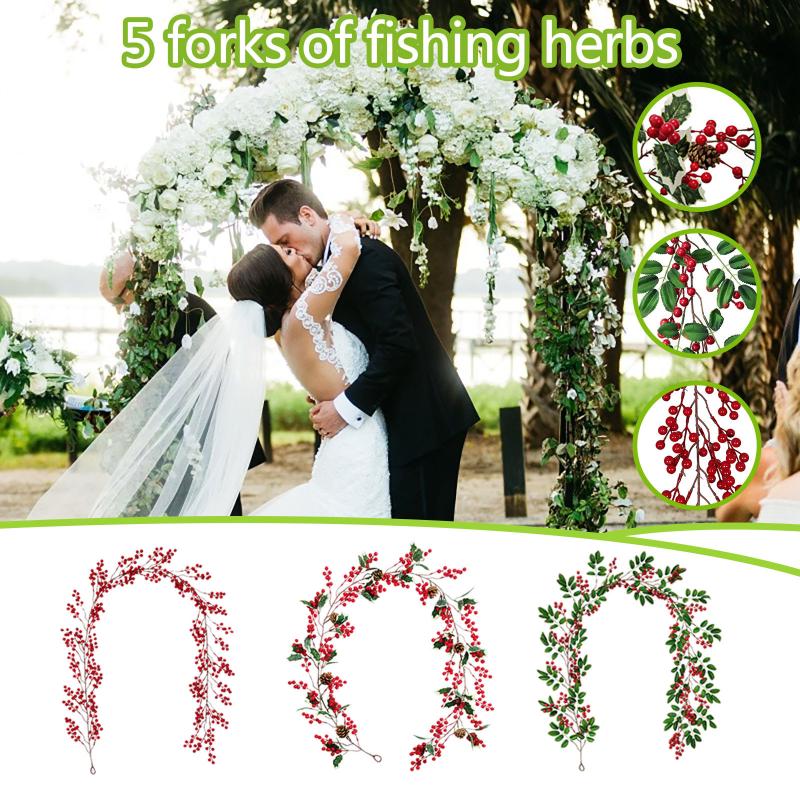 

Red Berry DIY Decorations For Home Wedding Party Decoration Artificial Flower Berry Fake Flower Long Rattan Branch Decor #BL5