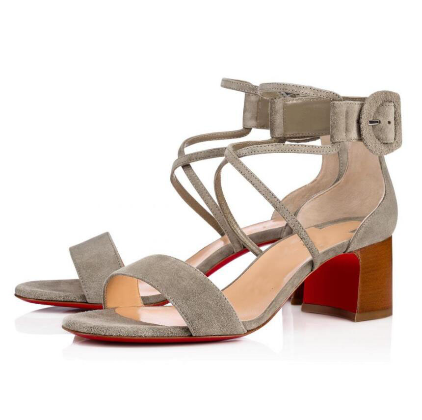 

Summer Designer Choca Strappy Sandals Sexy Women's Buckle Strap Red Bottom Lady Chunky Heels Dress Wedding Gladiator Sandalias Mujer EU35-44