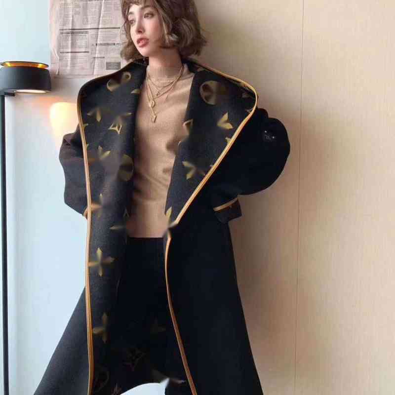

Black Cashmere Wool Hooded Belted Medium Length New Autumn And Long White Winter Double-sided Woolen Cloak Tweed Coats For Manteau Women