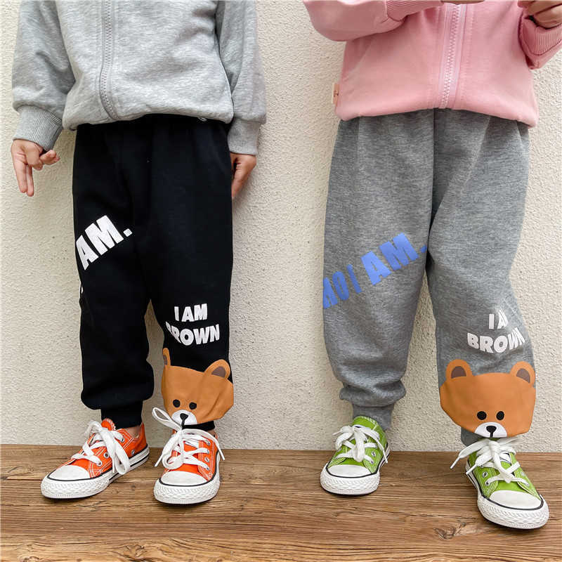 

Kids Sports Pants Cartoon Cotton Casual Pant For Boys Spring Fashion Baby Girls All-match Sweatpants Children Trousers 210615, Black