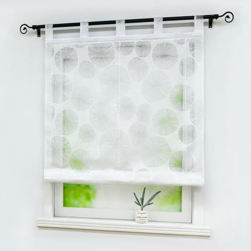 

Roman Curtain Round Printing Panel Tulle For Home Kitchen Window Drapes Sheer Living Room Cafe Balcony Tab Top 1PCS, White