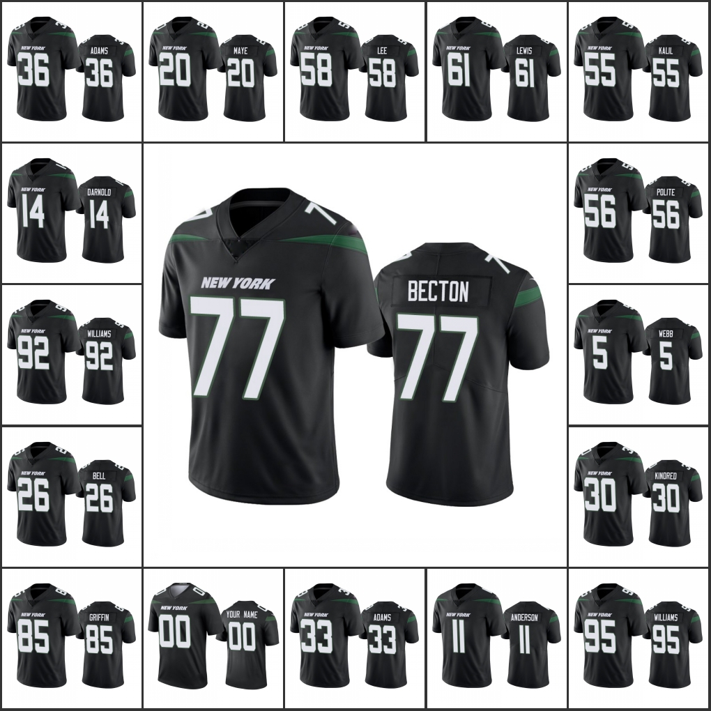 

New York''Jets''Men #33 Jamal Adams 77 Mekhi Becton 14 Sam Darnold Women Youth Custom Black Vapor Untouchable Limited Jersey