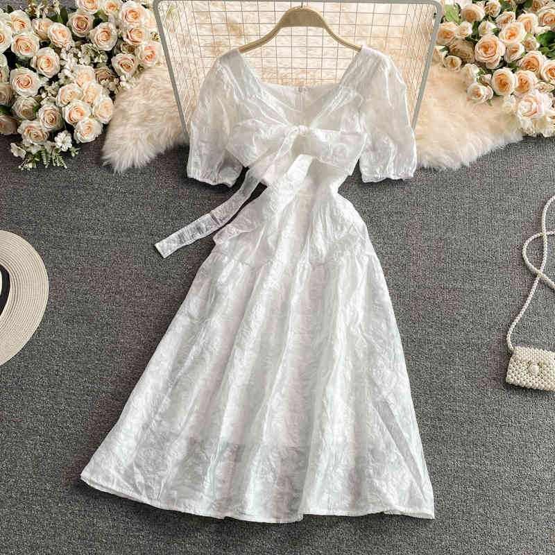 Casual Dresses Short Sleeve White Elegant Long es For Women Female Beach Korean Chiffon 2021 Summer Fairy LIA8-image-706082131