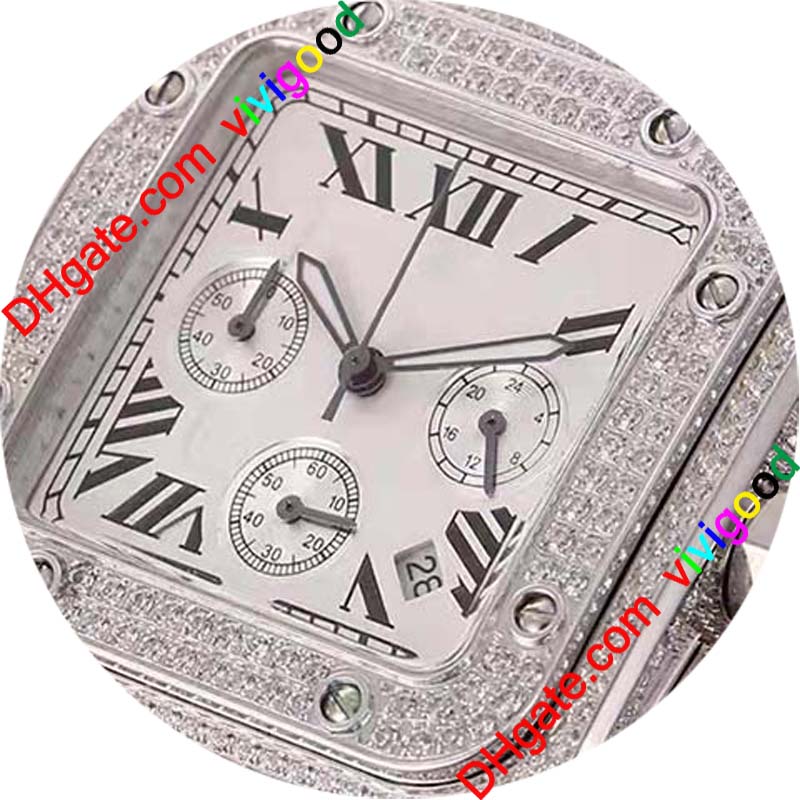 

Couples watch vk quartz best quality size 39mm and 33mm hand-inlaid Roman diamond sapphire scratch resistant glass, fashion star's choice, Black