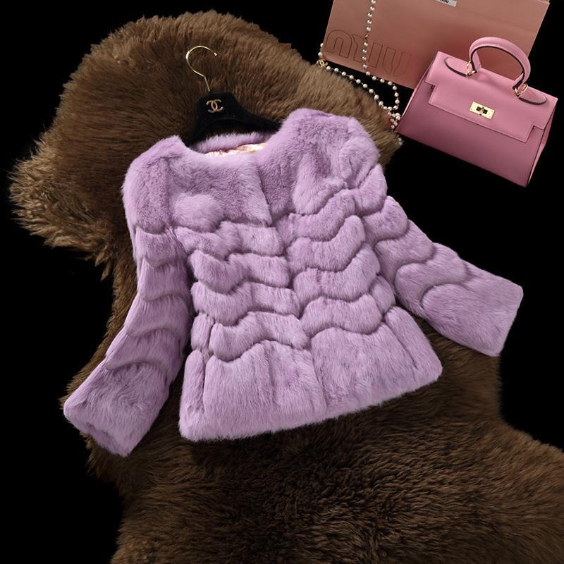 

korean women complete natural rabbit skin thin women's coat three royal quarter fur ladies genuine short outcoats y19 fboh, Black