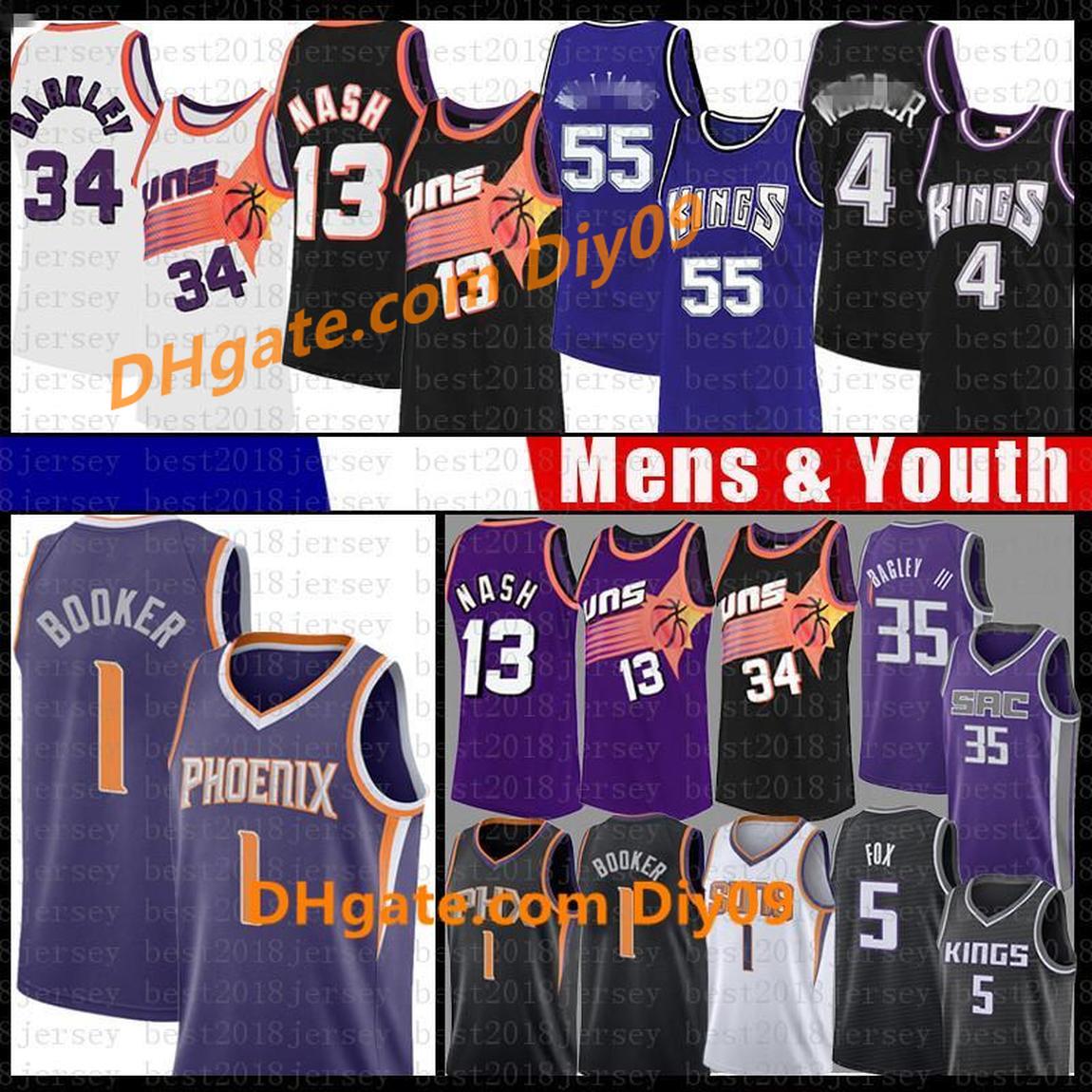 

Jason 55 Williams Steve Devin Nash 1 Booker Basketball Jersey Charles Chris Barkley new Webber Marvin Bagley III Sacramento King, Black;red