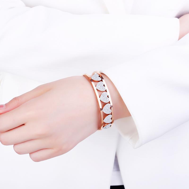 

Heart Trendy Love For Woman Colorful Crystal Stainless Steel Bracelets&Bangles Wedding Jewelry Party Gifts 2021 Bangle
