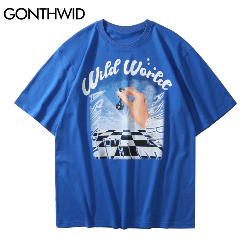 

Tees Shirt Summer Men Streetwear Gothic Chessboard Plaid Print T-Shirt Cotton Casual Harajuku Hip Hop Tshirt Loose Tops 210602, White