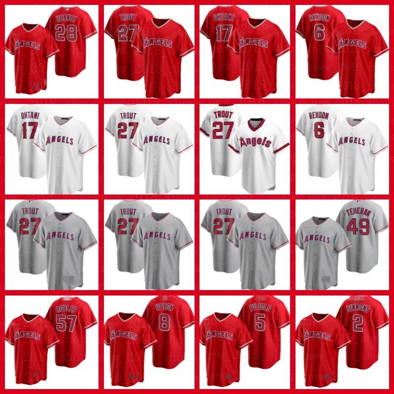 

Los Angeles 27 Mike Trout Angels Jerseys Baseball 17 Shohei Ohtani Anthony Rendon Dylan Bundy Jared Walsh David Fletcher Justin Upton Men, Blue;black