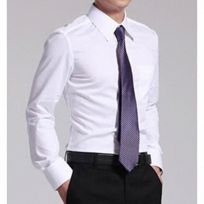 Men's Shirt Solid Colored Shirt Collar Long Sleeve Tops White q19K#