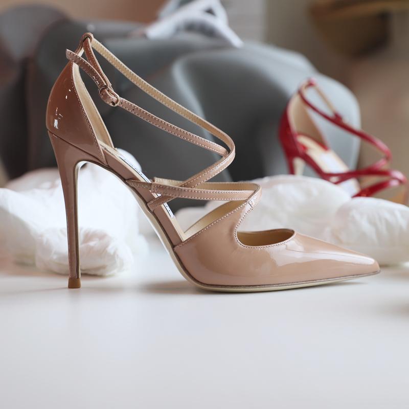 

Dress Shoes Summer Sexy Lady Fashion Women Nude Patent Leather Criss-Cross Pointy Toe Stiletto Stripper High Heels Bride Wedding Pumps, Black 8cm