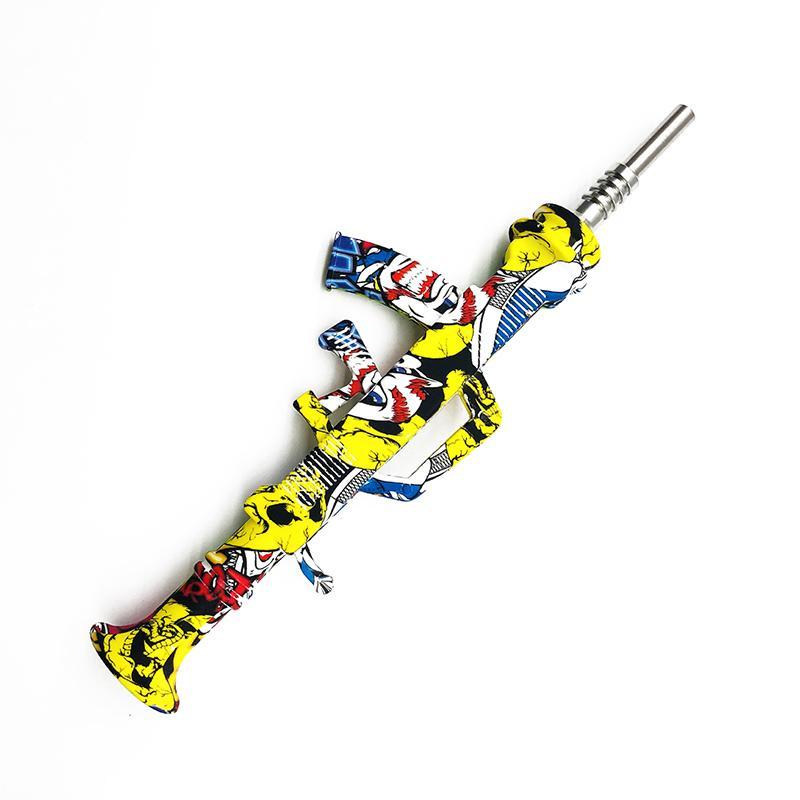 

New Printed Silicone pipe AK shape Removable hookah pipes with titanium tip smoking