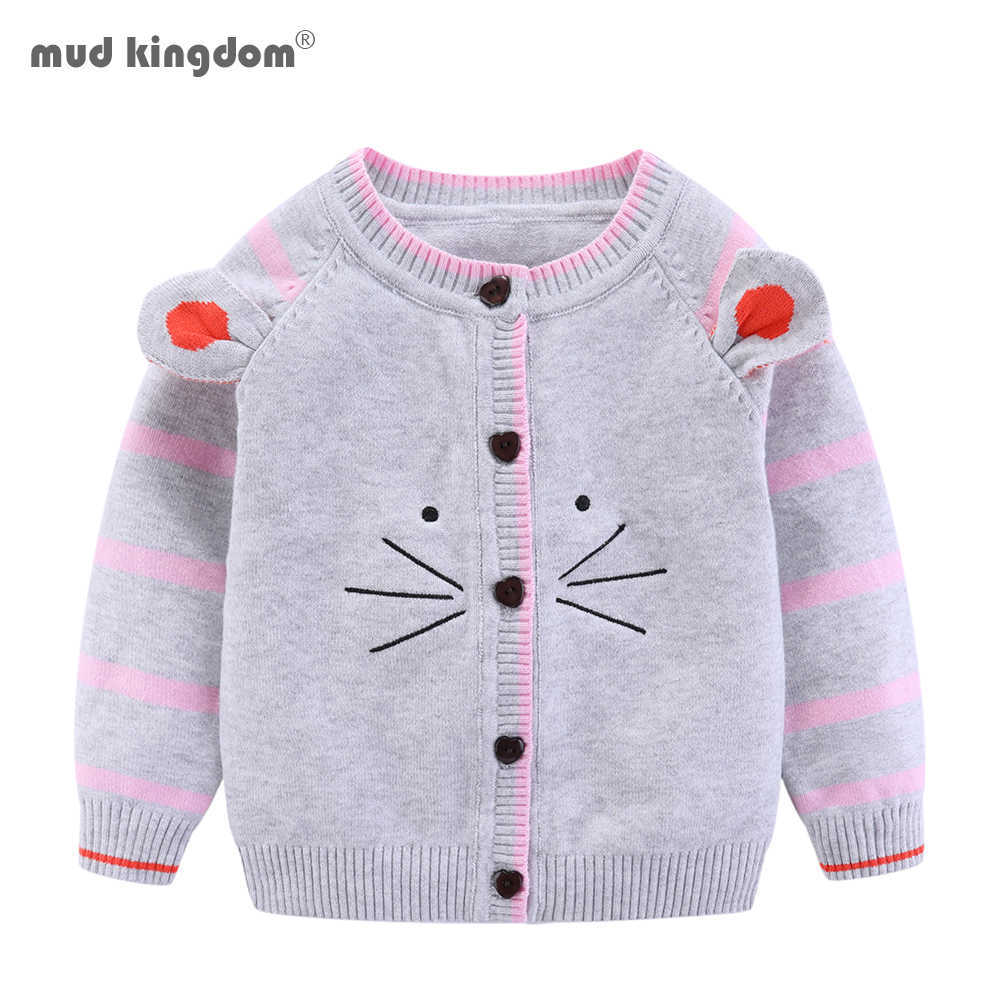 

Mudkingdom Girls Cardigan Sweater Autumn Cartoon Cute Cat Stripes Soft Knitted Outerwear for Kids 210615, Beige