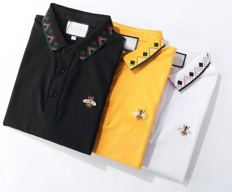 

Designer polos shirt Men Fashion Floral Casual Classic Solid Cotton Collar With Embroidery Snake Bees Streetwear polo T-SHIRTS #099, Yellow