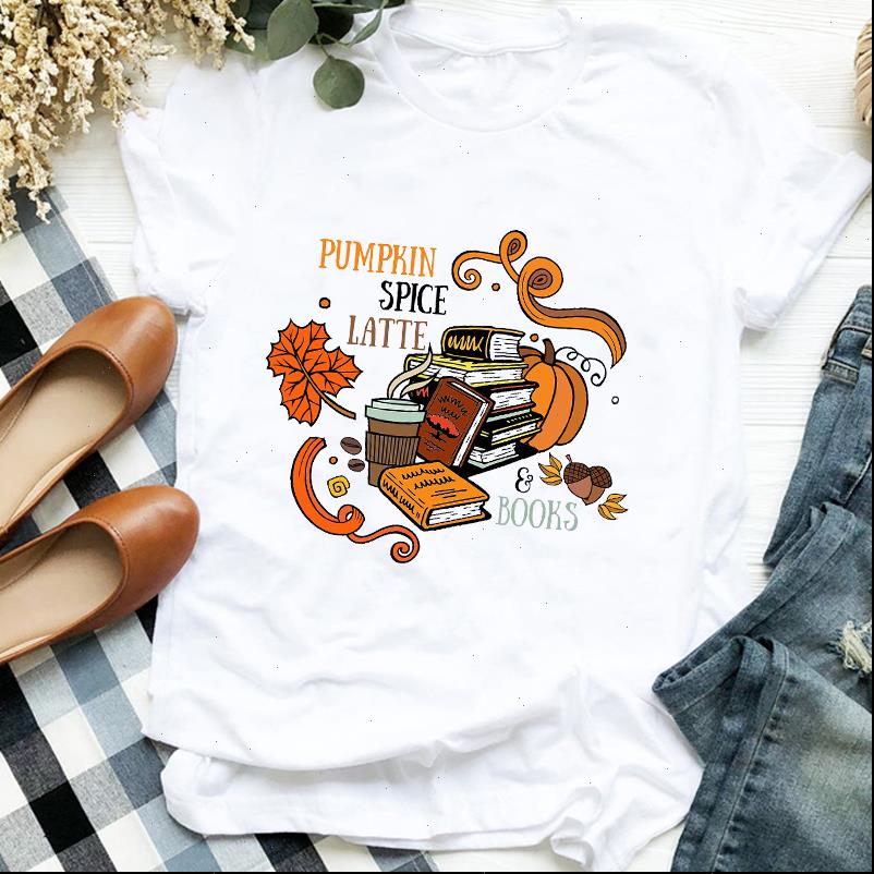 

women lady pumpkin spice season printing happy halloween print tshirt female t tee womens shirt clothes graphic t shirt, White