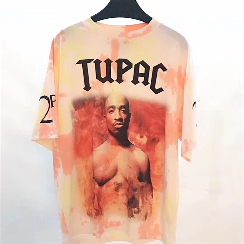 

2021 New 19ss Latest High Quality Hip-hop Tupac 2pac Tie Dyeing Commemorate Men Women t Shirt Streetwear Short Sleeve Tees 59p7