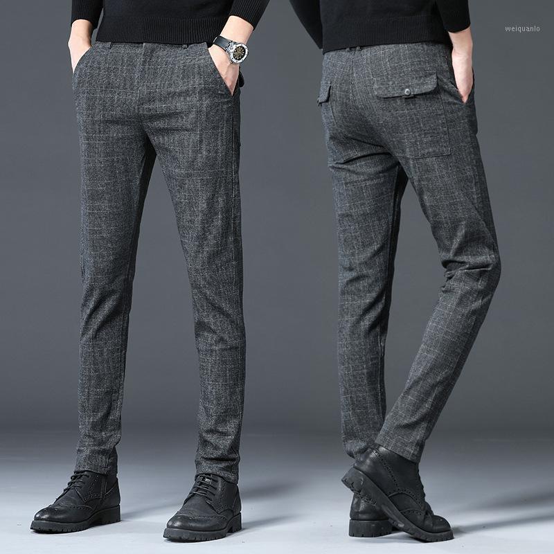 

Men's Pants 2021 Spring Autumn Casual Men Classic Style Fashion Business Trousers Slim Fit Stripe Lattice Straight, Black