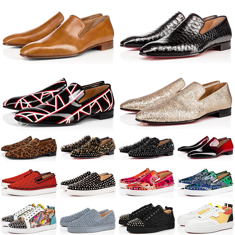 

2021 WITH BOX Red Bottoms Mens Fashion Dress Leather Shoes loafers Spikes Men Prom Wedding Red Bottom Luxurys Designer Sneakers 39-47, 11