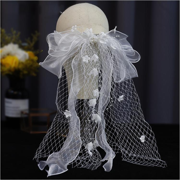 

Headpieces Super Mori Simple Flower Hairpin Long Bow Veil Wedding Hair Accessories Girl