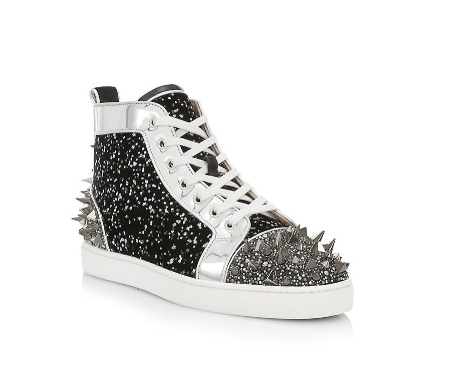 

Men's luxury designer casual shoes red bottom high tops sneakers Pik-Pik pik 2 Strass Orlato Flat reds sole spiked glitter trainers with box