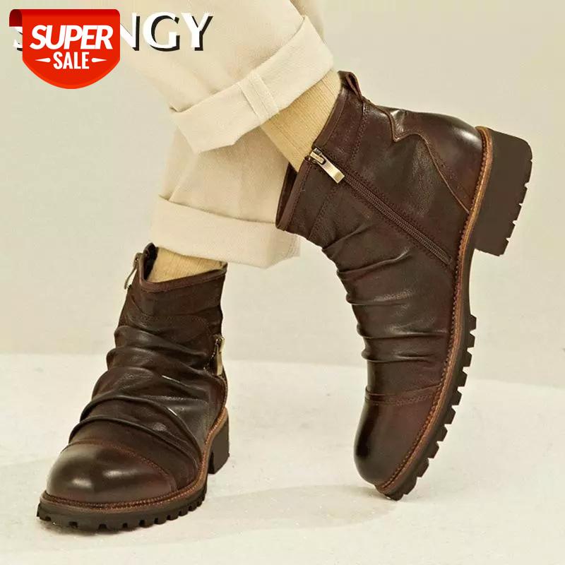 

New Fashion Men Boots Casual PU Leather Retro Round Head Zipper Ankle Boots Autumn Safety Shoes Outdoor Formal Zapatos Batas #2m6O