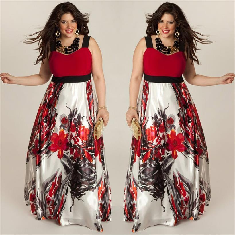 

plus size floral summer boho women dress maxi long red green sleeveless beach party evening sundress, Black;gray