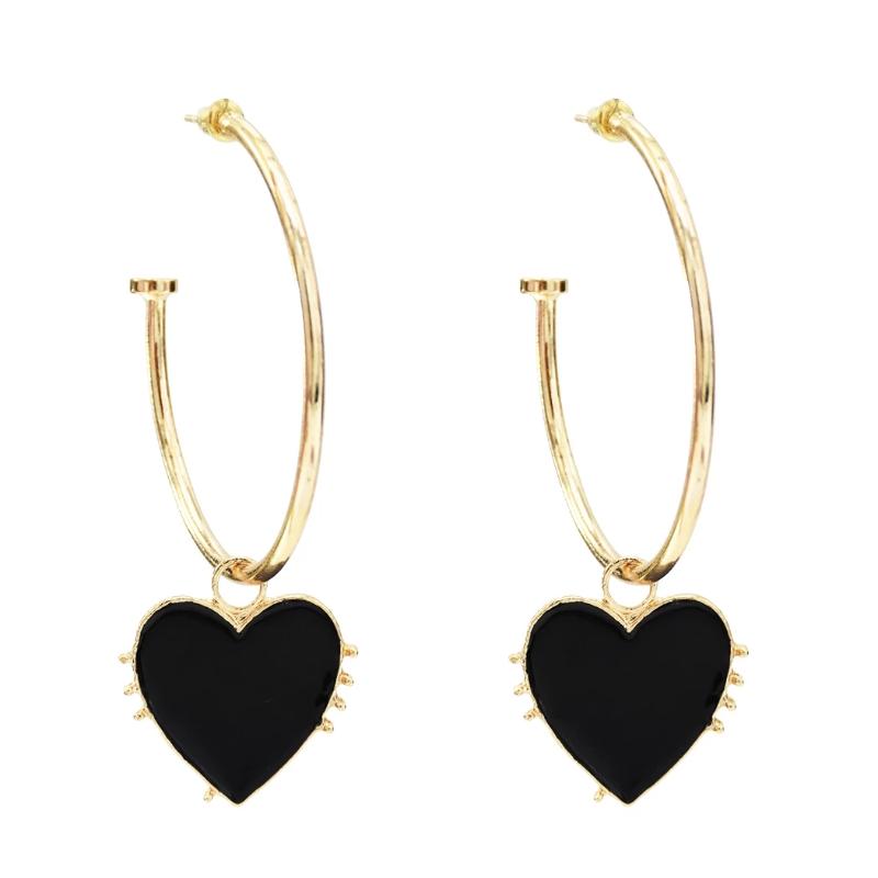 

Hoop & Huggie Bohemian Black White Love Heart Pendant Earrings For Women Big Circle C Shape Gold Color Endless Party Jewelry