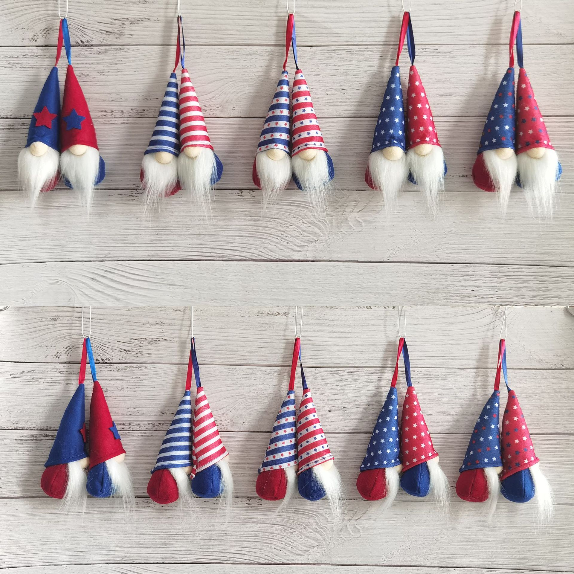 

5-piece Set of United States National Independence Day small Charms pendants star red and blue stripes dwarf plush doll pendant