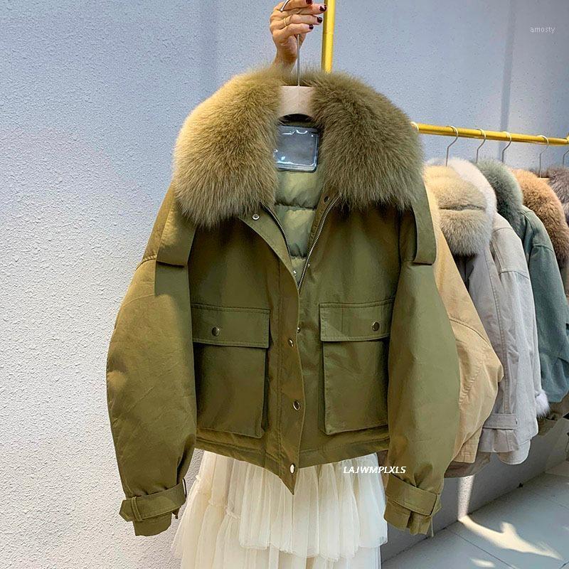 

Women' Down & Parkas 2021 Casual Winter Fur White Duck Coat Women Warm Loose Snow Jacket Ladies Parker Short Puffer, Army green