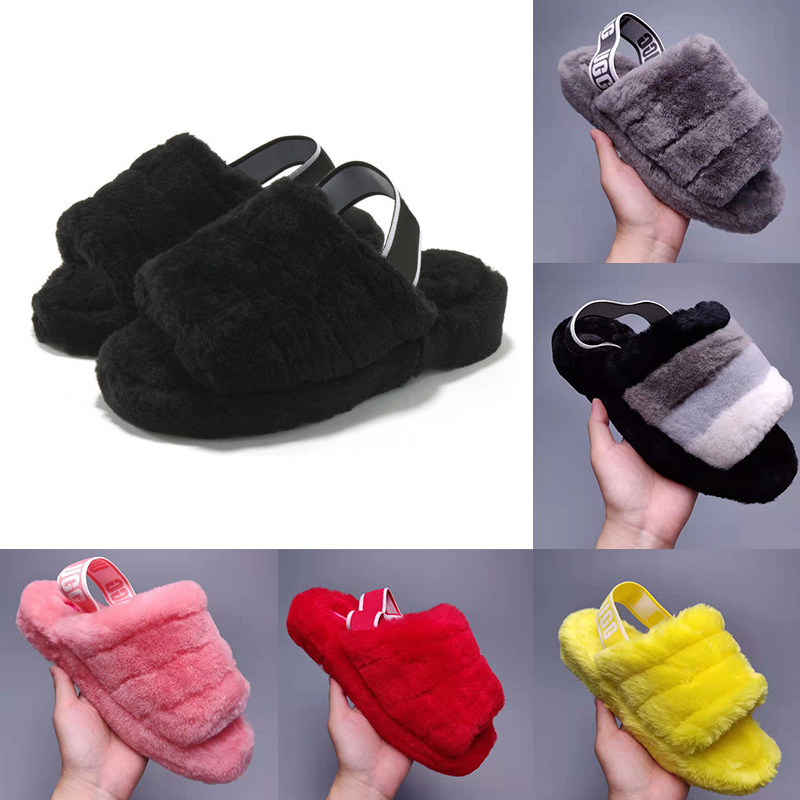 

Fashion WGG women men slides winter Furry slippers black red yellow warm comfortable fuzzy girl flip flops size EUR 36-43