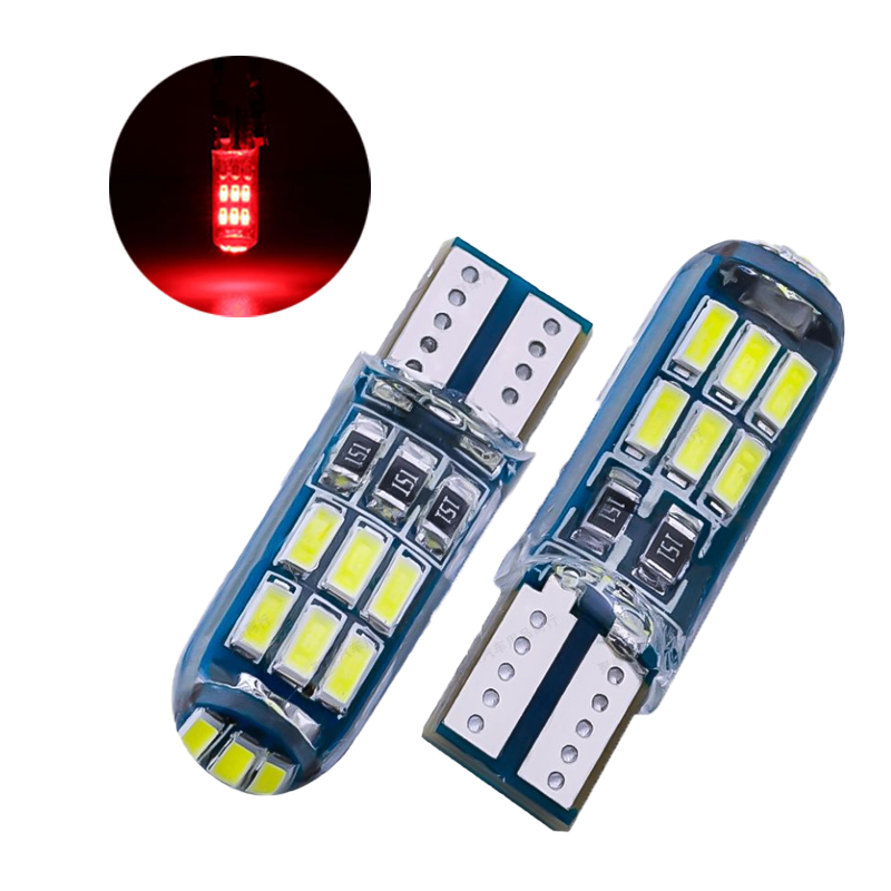 

50Pcs/Lot Red Silicone Bulb T10 W5W 4014 15SMD LED Canbus Error Free Car Bulbs 168 194 2825 Clearance Lamps License Plate Lights 12V