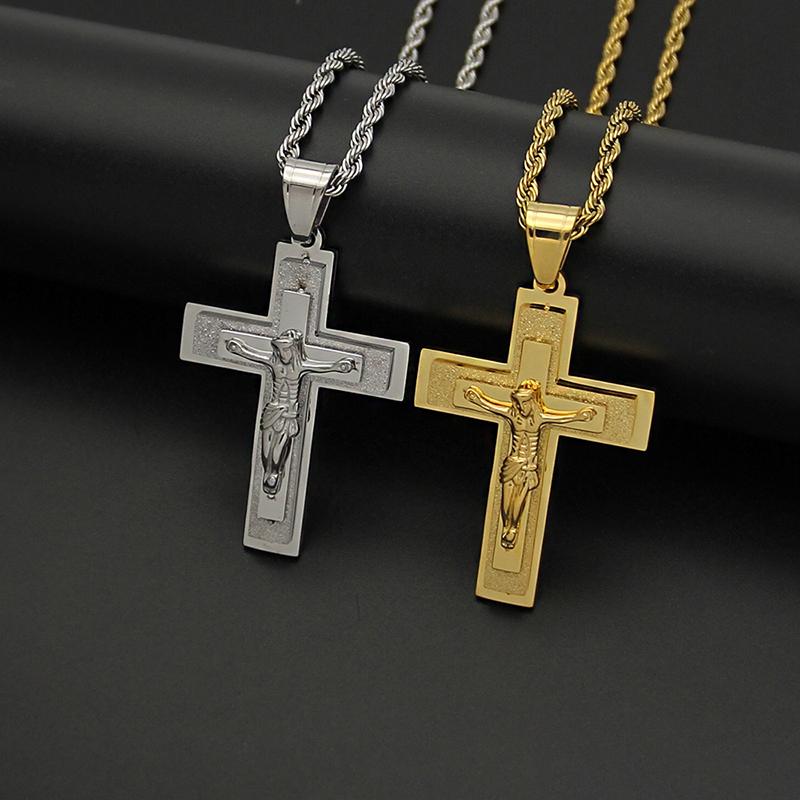 

Pendant Necklaces Hip Hop Stainless Steel INRI Crucifix Jesus 3 Layers Cross Pendants Necklace For Men Jewelry Drop