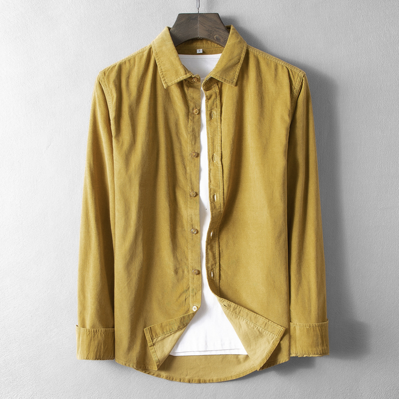 

2021 New Cor Amarela Limo Masculinas Marca Outono e Primavera Para Homens Camisa De Algodo Moda Masculino Veludo Slido Camisas 0y1v, Brown