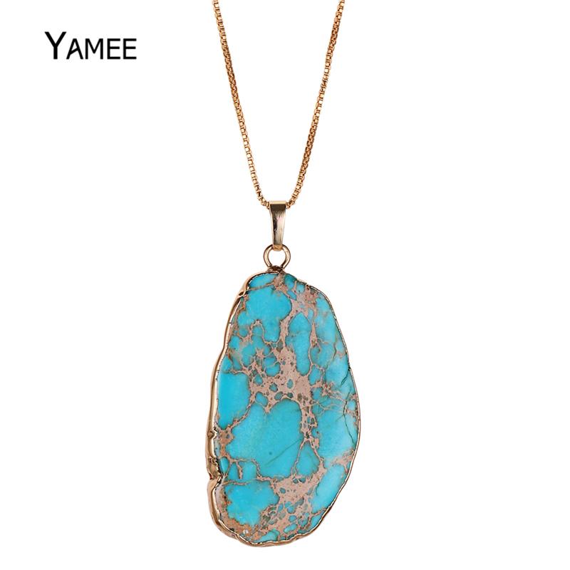 

Pendant Necklaces Imperial Blue Natural Stone Necklace Irregular Sea Sediment Jaspers Gold Plating Big For Women
