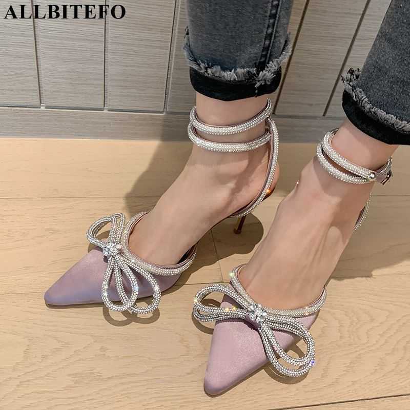 

ALLBITEFO sexy high heels wedding women shoes silk bowtie women heels shoes summer women sandals des sandales 210611, As picture