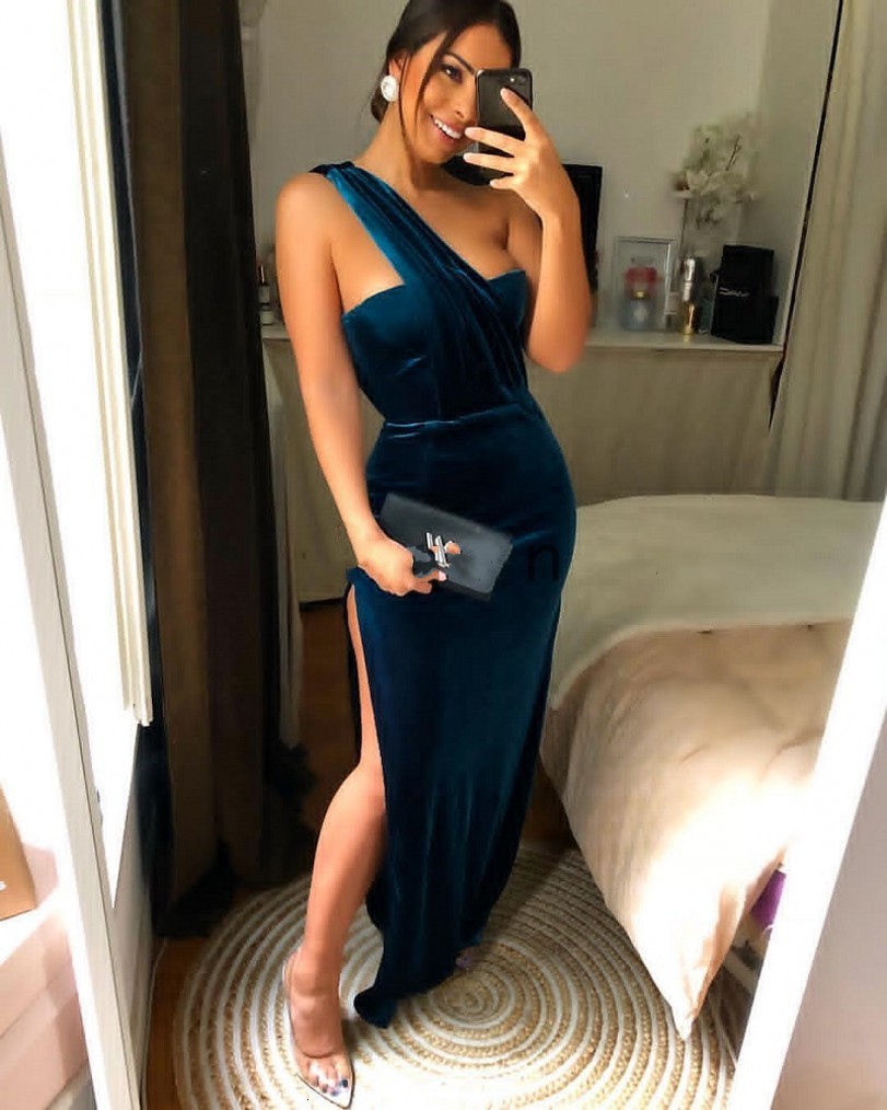 

New Long Veet Evening Es Elegant One Shoulder Side Split Sexy Prom Party Gowns Vestidos De Noiva Longue 2021 Custom Made 39sw, Blue