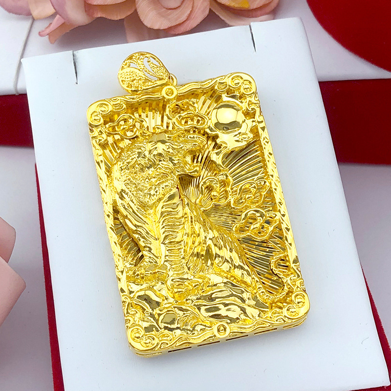 Big Pendant Tiger Pattern Hip Hop Men Jewelry Fashion Gift 18k Yellow Gold Filled Cool Male Accessories-image-665826704