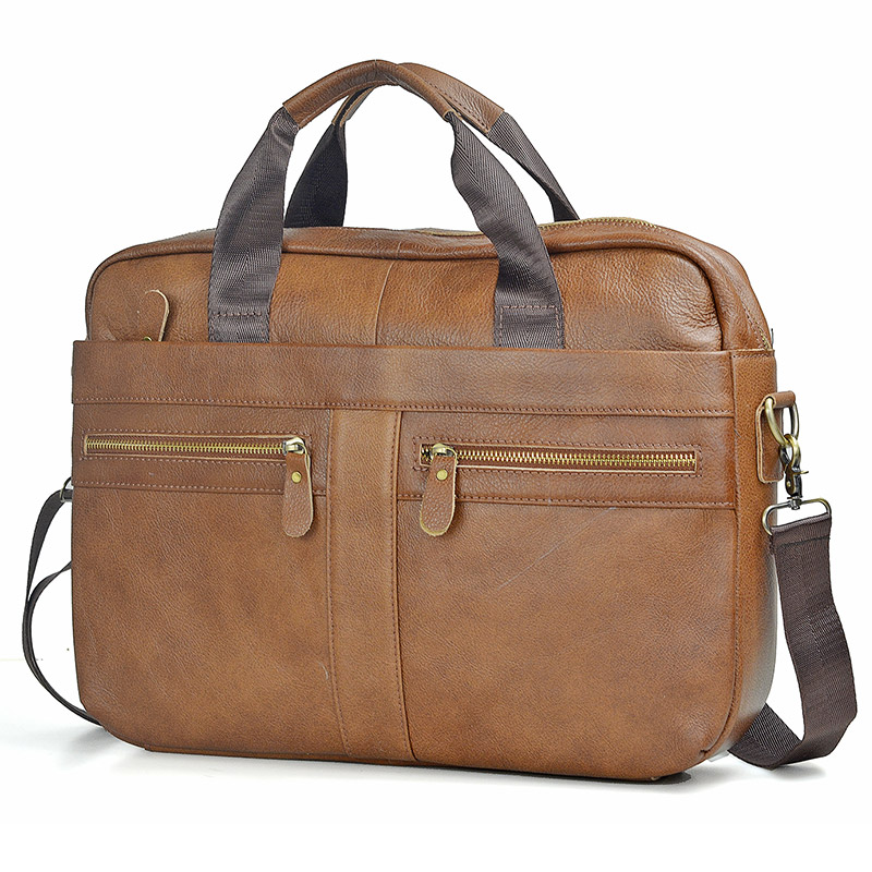 

Men's Briefcase Genuine Leather Cow Laptop Casual Travel Shoulder Bags, Black
