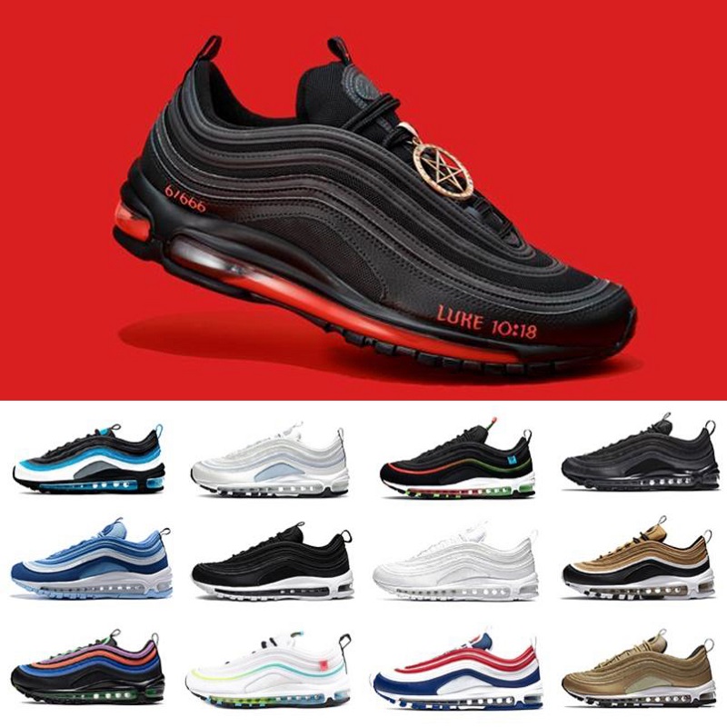 

97 mens running shoes Mschf Lil Nas x Satan Luke inri jesus Halloween triple black white gold University Red 97s undefeated men, Pay for box