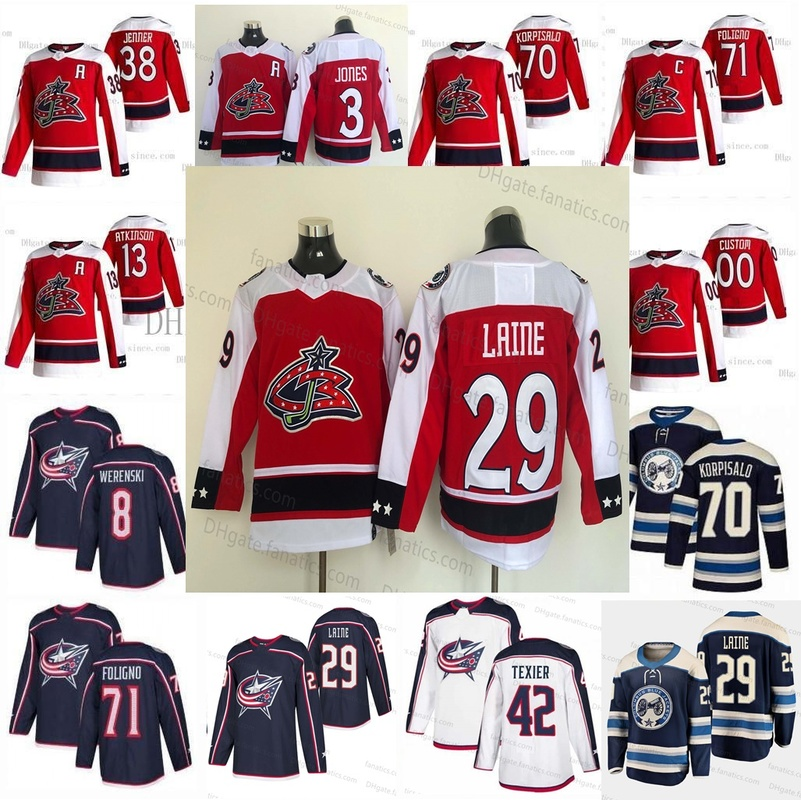 

Columbus Blue Jackets Patrik Laine 2021 Reverse Retro Nick Foligno Seth Jones Alexandre Texier Max Domi Dubois Zach Werenski Korpisalo Mikko Koivu Jersey, Navy home mens